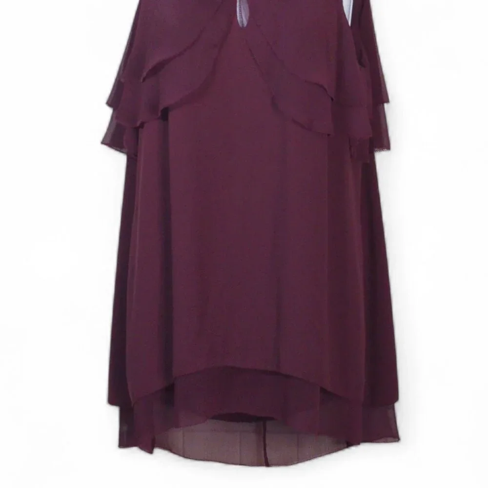 WHBM Burgundy Layered Chiffon Blouse Size 6 Sleeveless Keyhole Ruffle Top